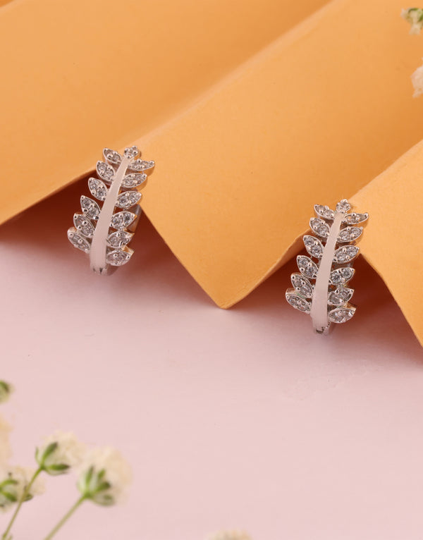 925 Silver CZ Stone Huggie Earrings