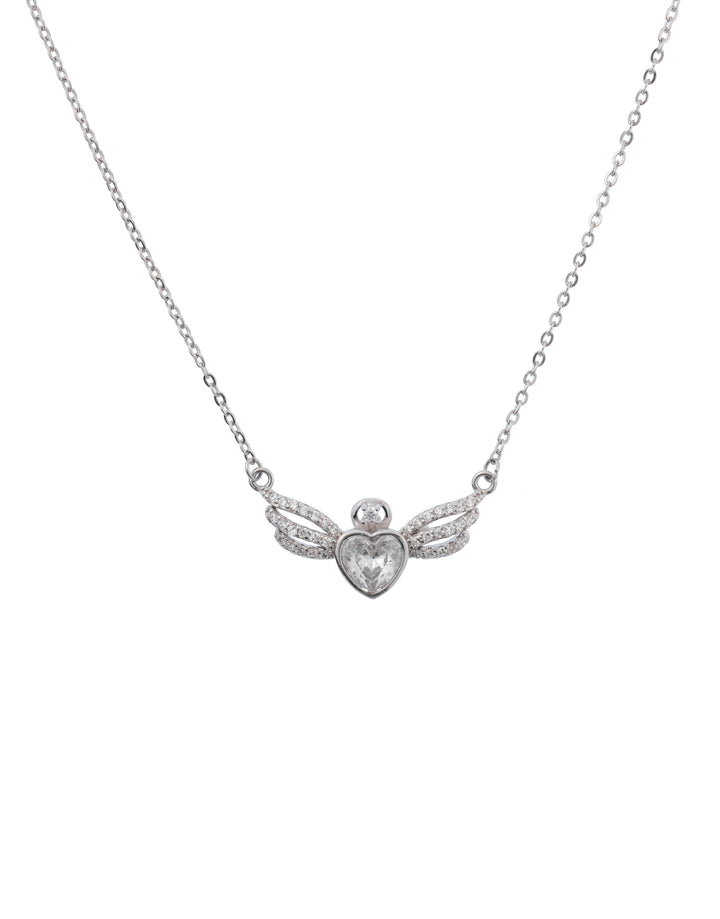 angel wings heart sterling silver pendant