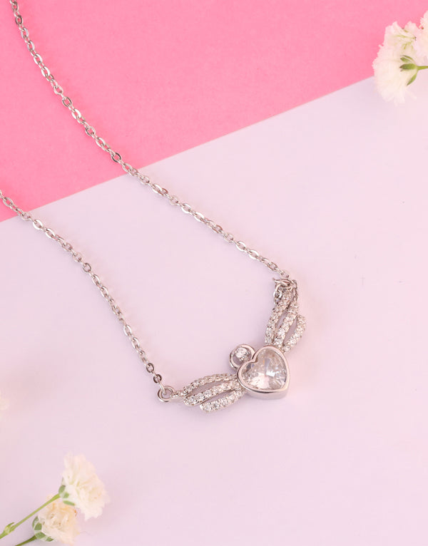 angel wings heart sterling silver pendant
