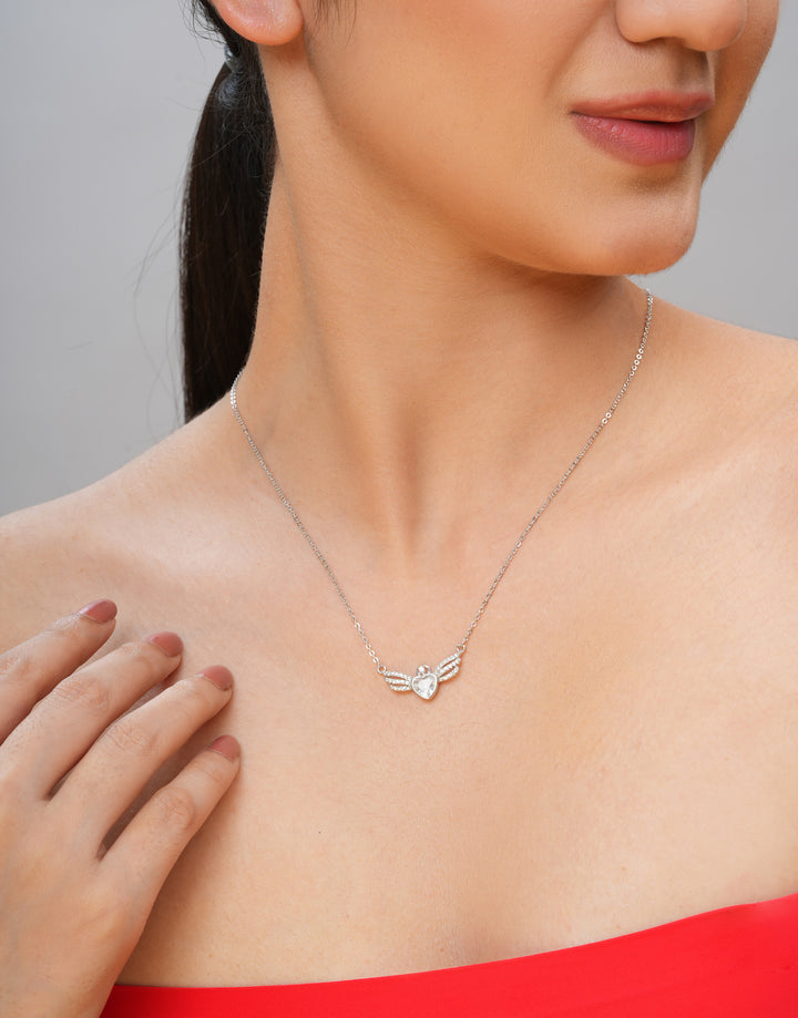 angel wings heart sterling silver pendant