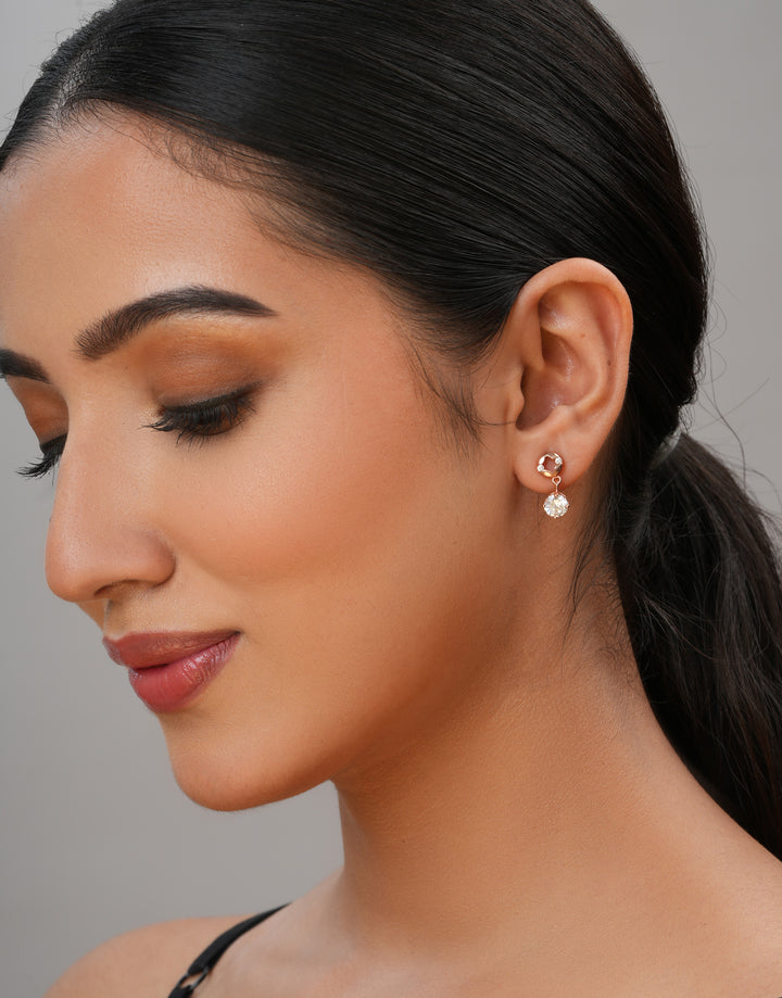 classic rose gold stone dangle sterling silver earrings