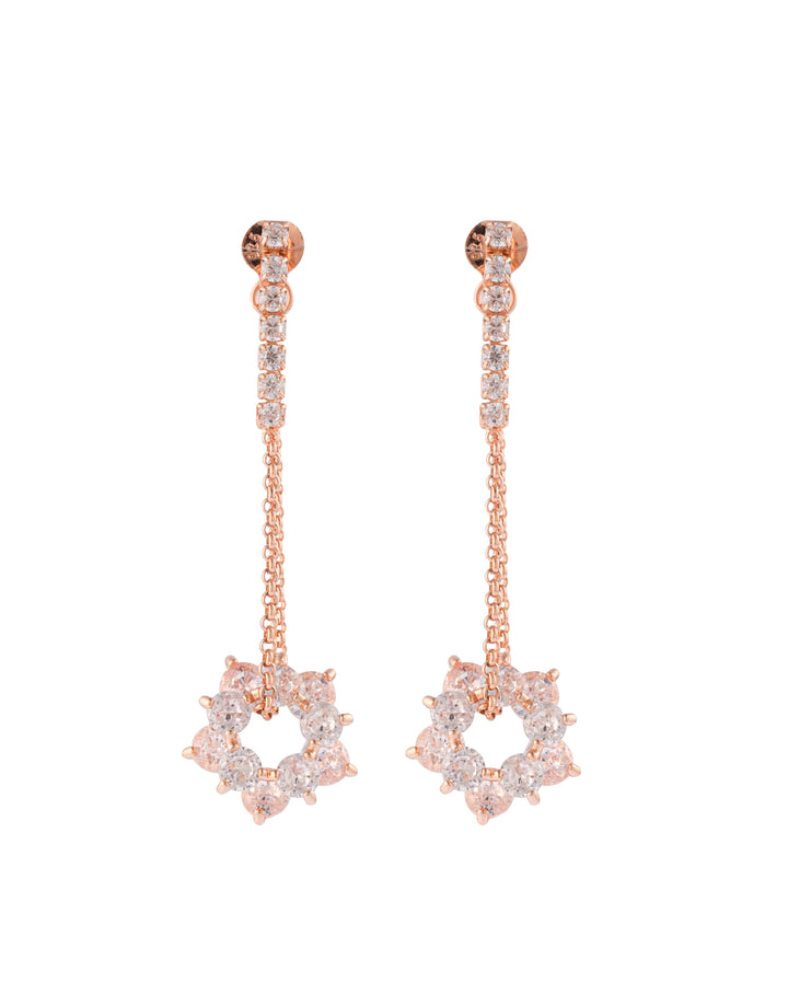dainty floral design rose gold cz drop earrings
