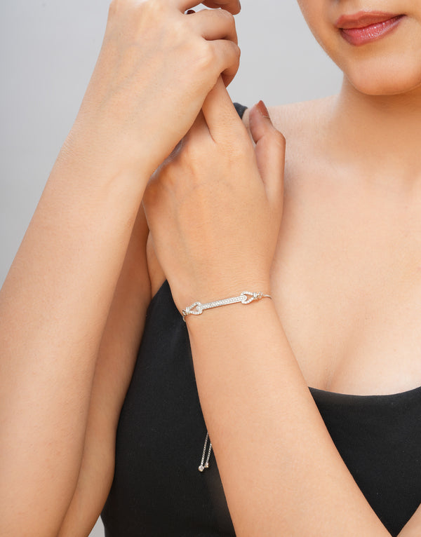 dual arrow adjustable sterling silver cz bracelet