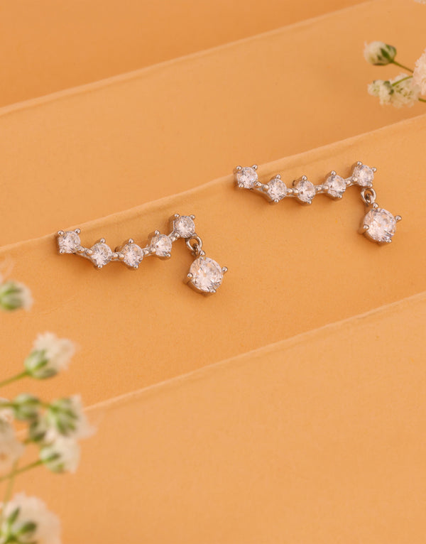 curved crystal drop earrings sterling silver design
