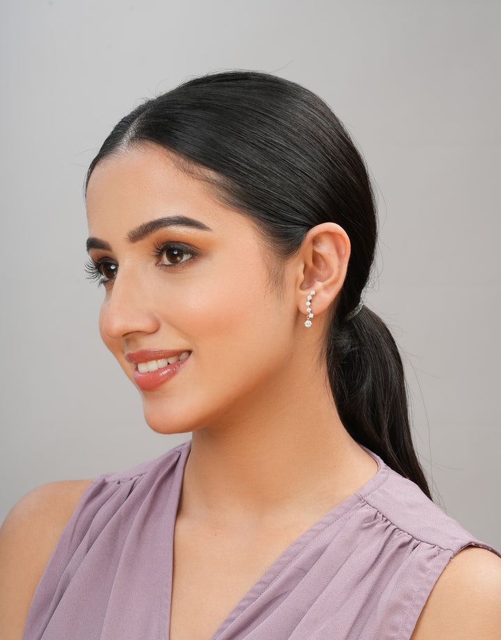 curved crystal drop earrings sterling silver design