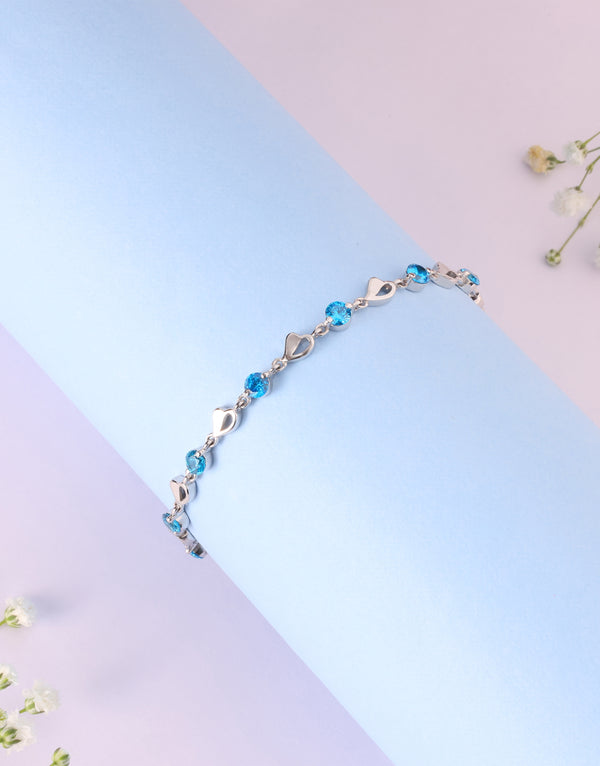 Elegant Silver Heart & Blue CZ Bracelet