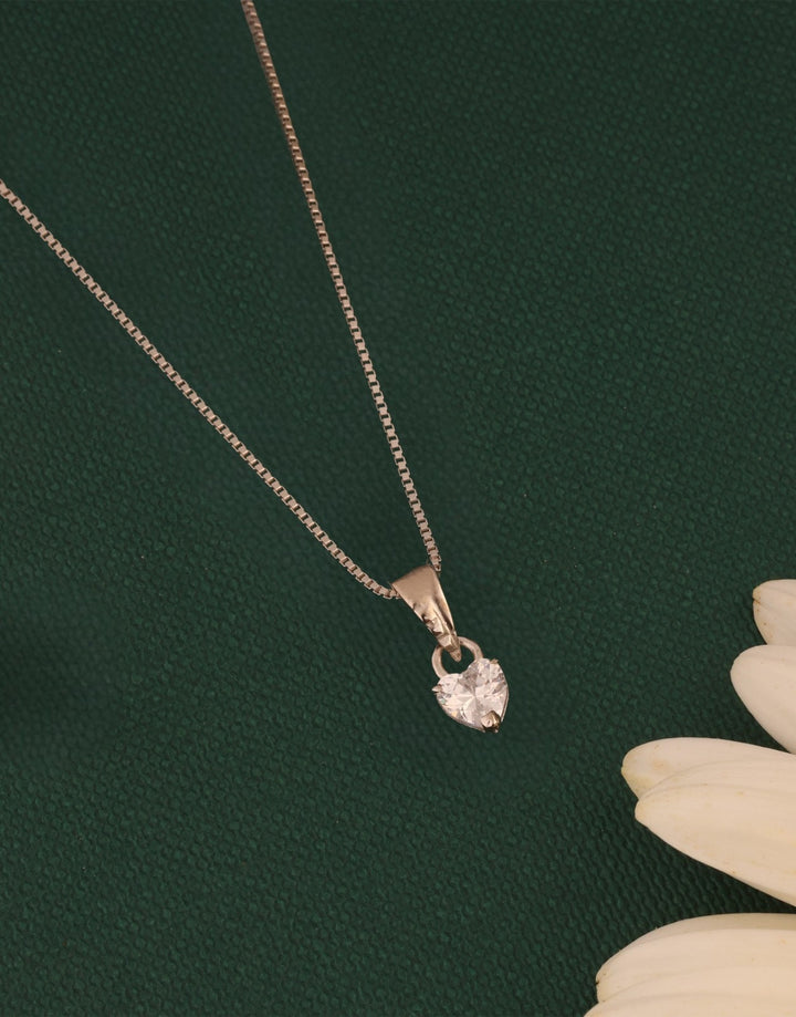 elegant sterling silver heart pendant charm with single cz stone