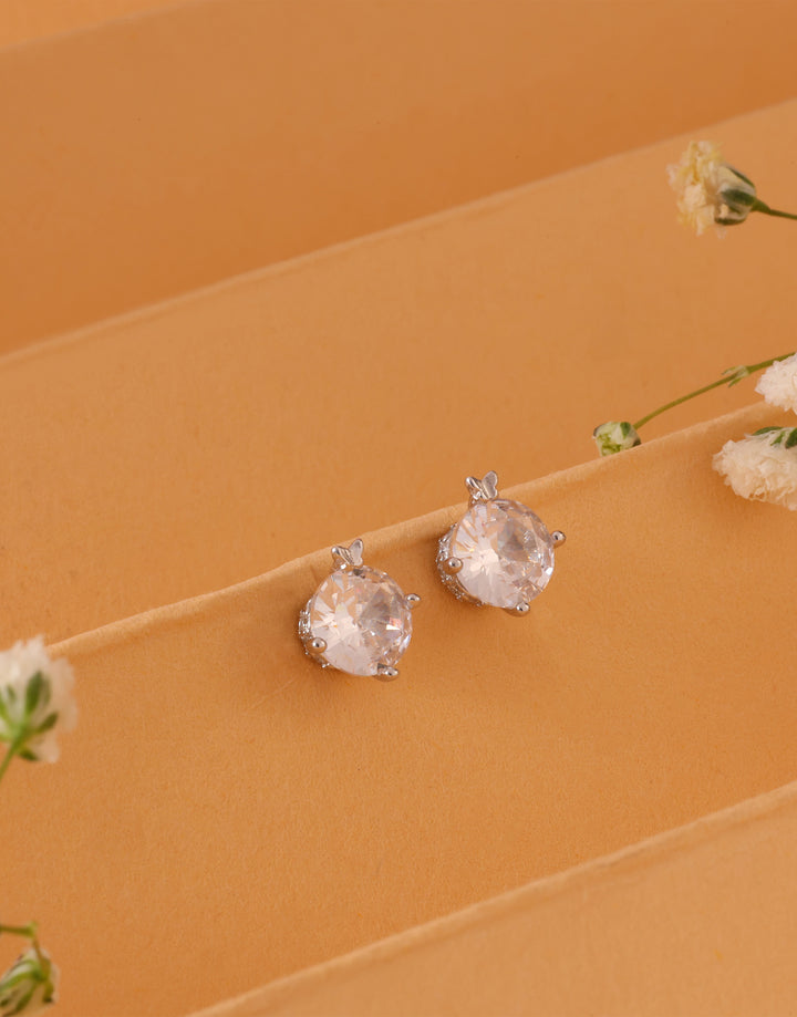 elegant white solitaire sterling silver stud earrings