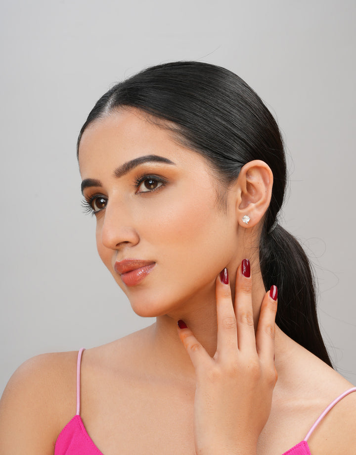 elegant white solitaire sterling silver stud earrings