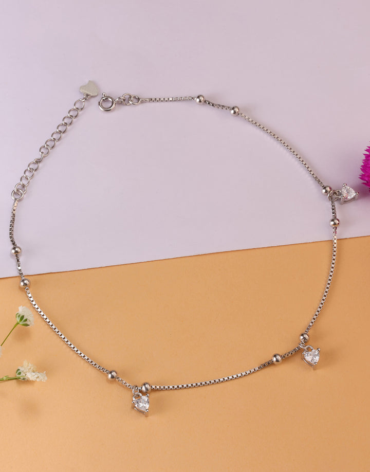 elegant heart charm sterling silver anklet for daily wear