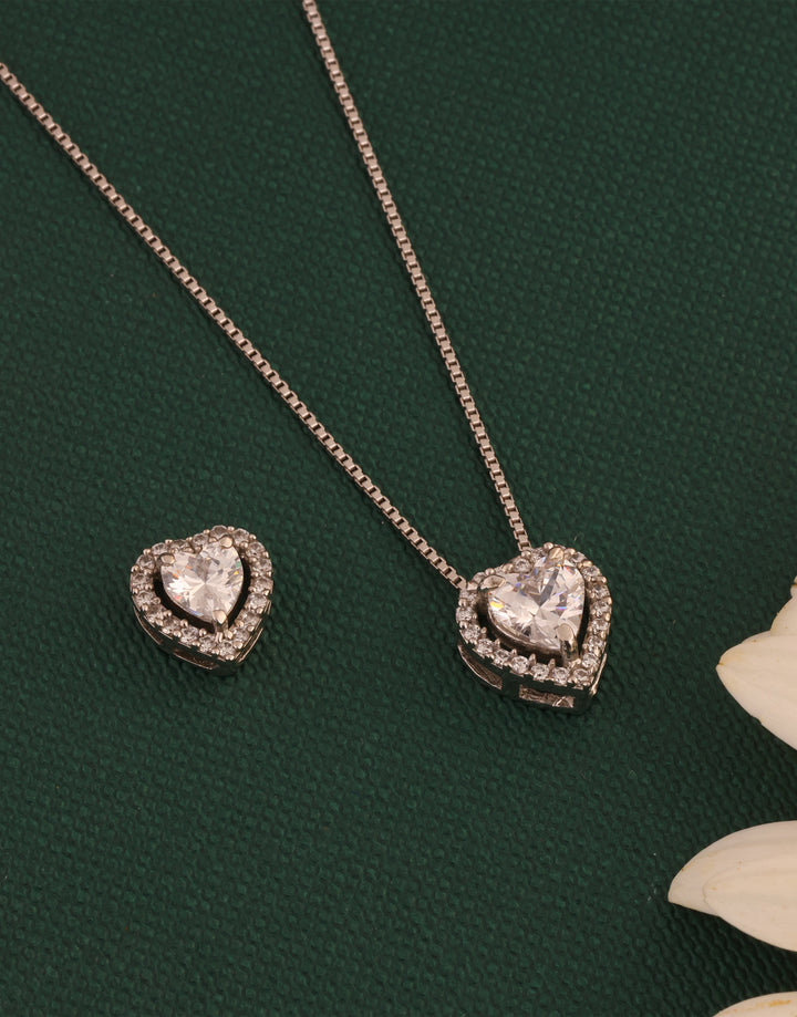 heart-shaped sterling silver charm and stud earrings set with multiple cz stones
