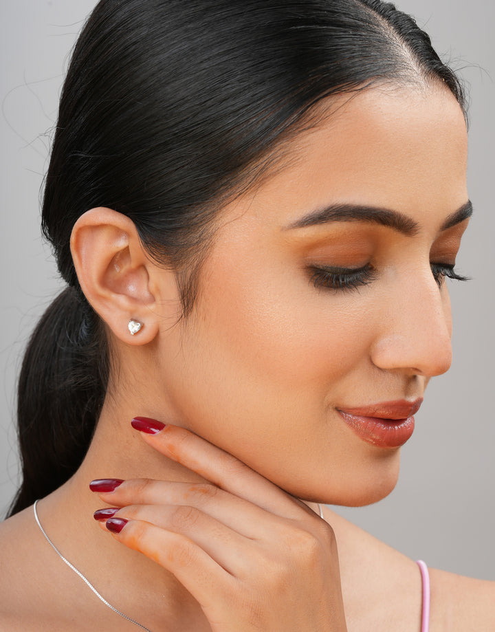 heart-shaped sterling silver cz pendant charm and stud earrings set