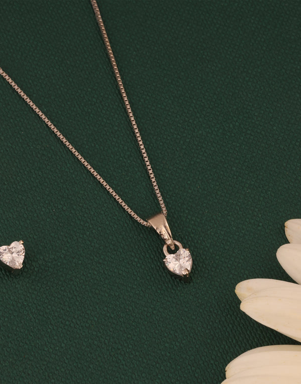 heart-shaped sterling silver cz pendant charm and stud earrings set