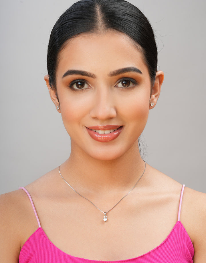 heart-shaped sterling silver cz pendant charm and stud earrings set