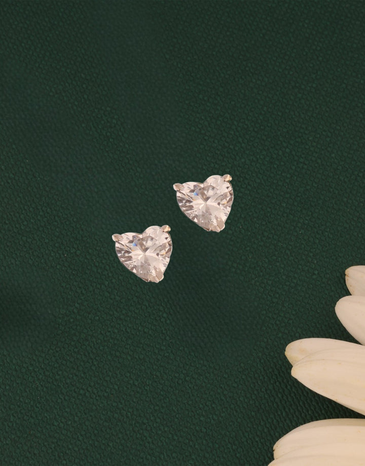 heart-shaped single stone sterling silver cz stud earrings