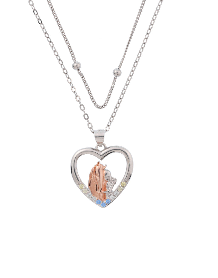horse hug heart-shaped sterling silver pendant