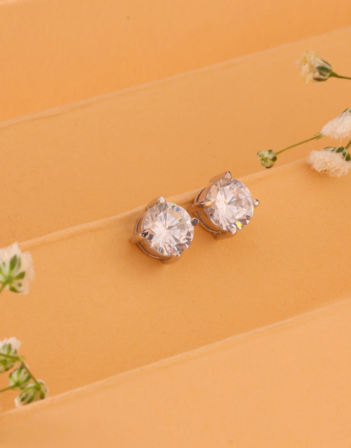 minimal princess-cut crystal sterling silver stud earrings