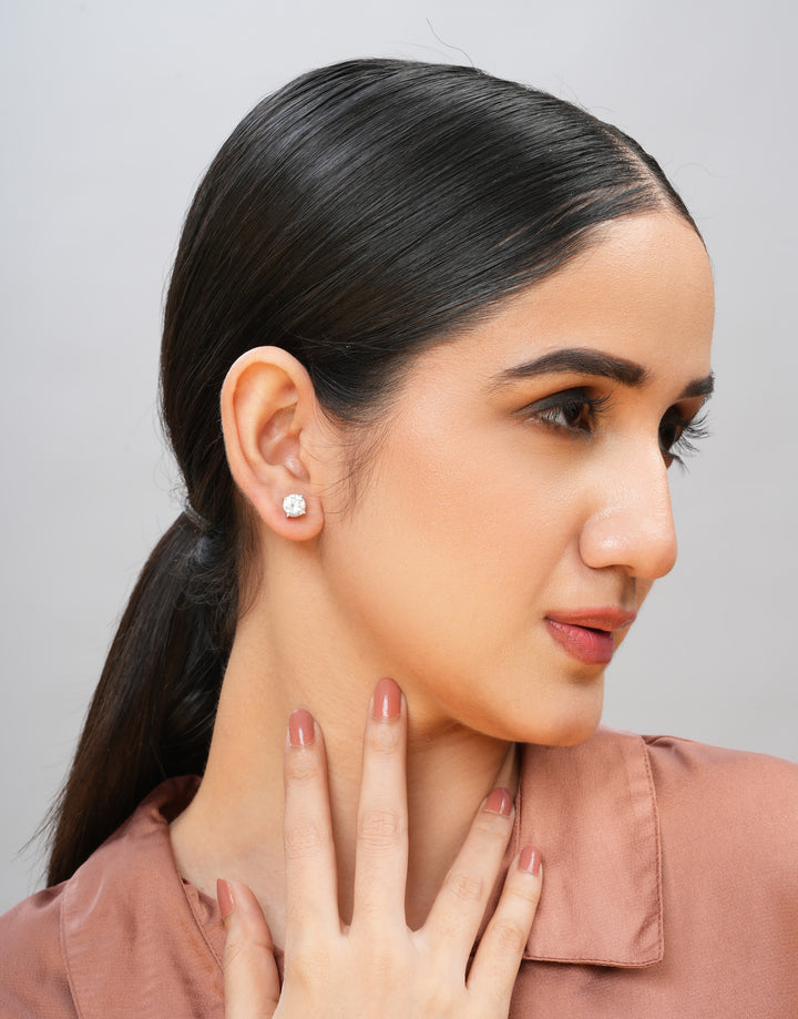 minimal princess-cut crystal sterling silver stud earrings
