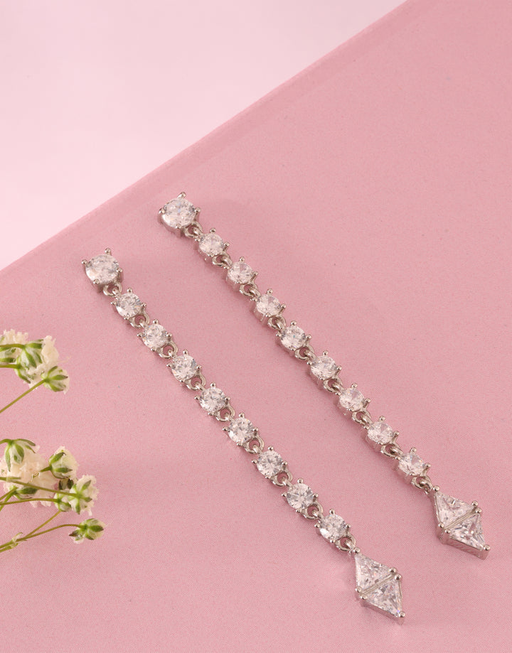 white crystal sterling silver dangler earrings elegant design