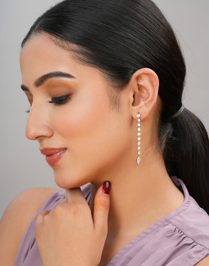 white crystal sterling silver dangler earrings elegant design