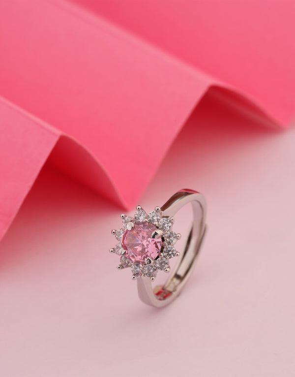 Pink Round Stone Cocktail Ring for Women