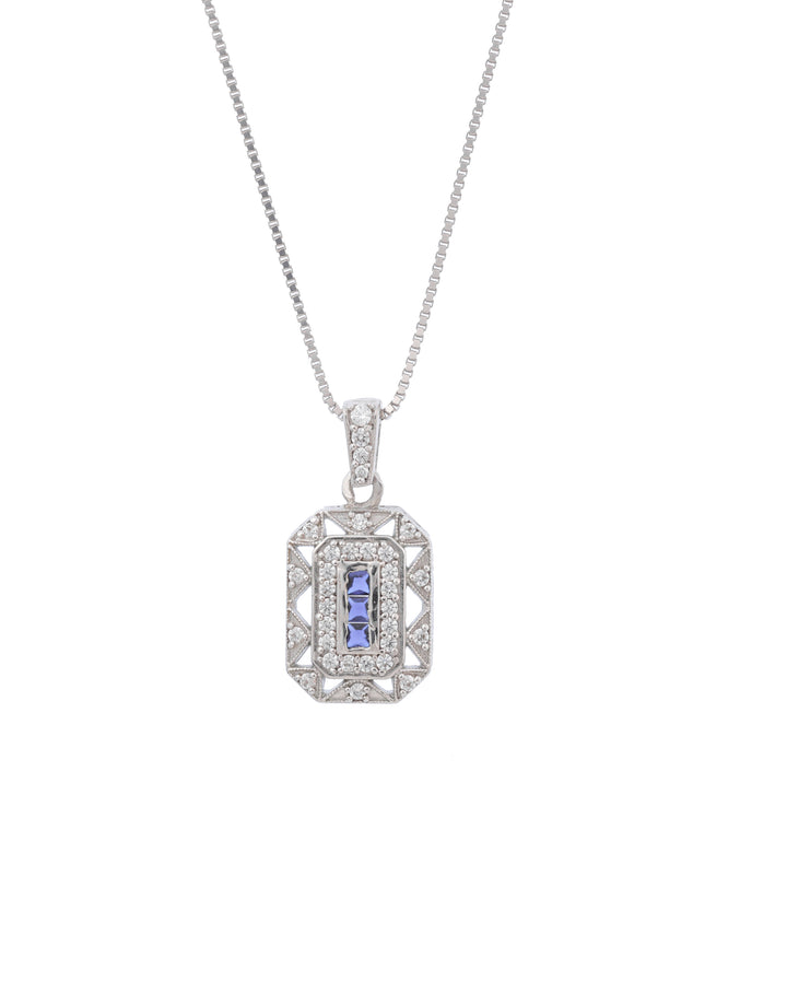 royal blue and white cz sterling silver octagon pendant charm