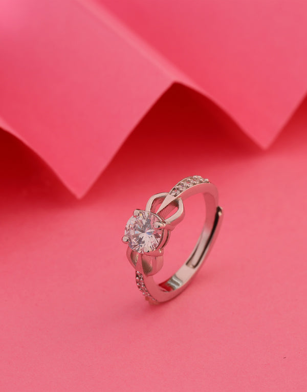 Single Round White CZ Stone with Side Stones