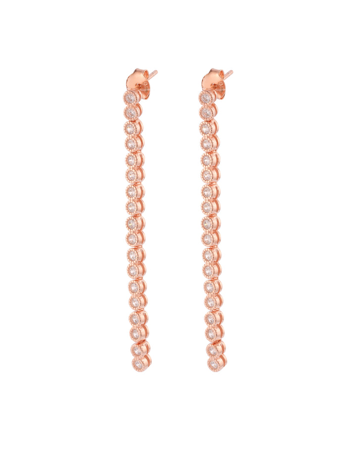 sleek rose gold cz sterling silver linear dangler earrings