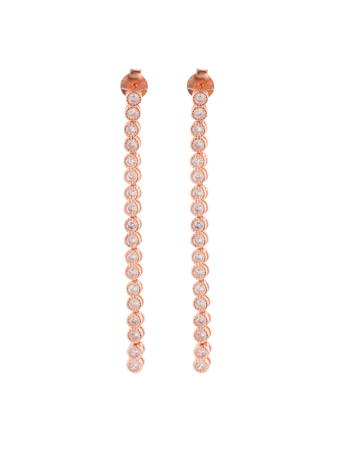 sleek rose gold cz sterling silver linear dangler earrings