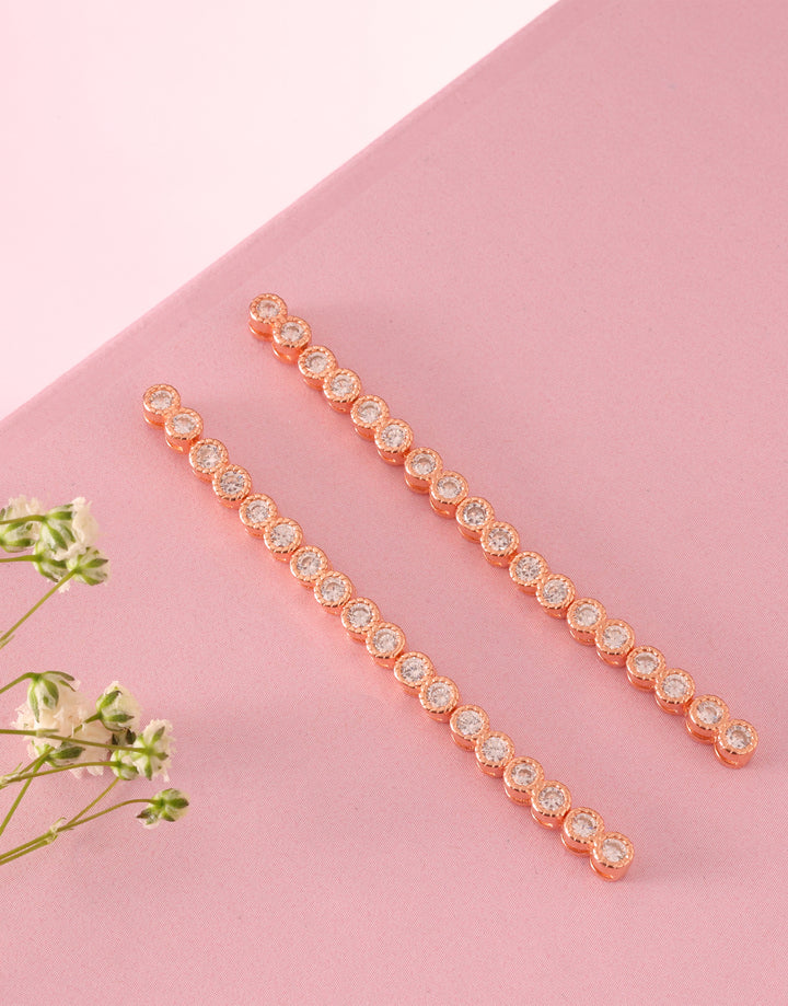 sleek rose gold cz sterling silver linear dangler earrings