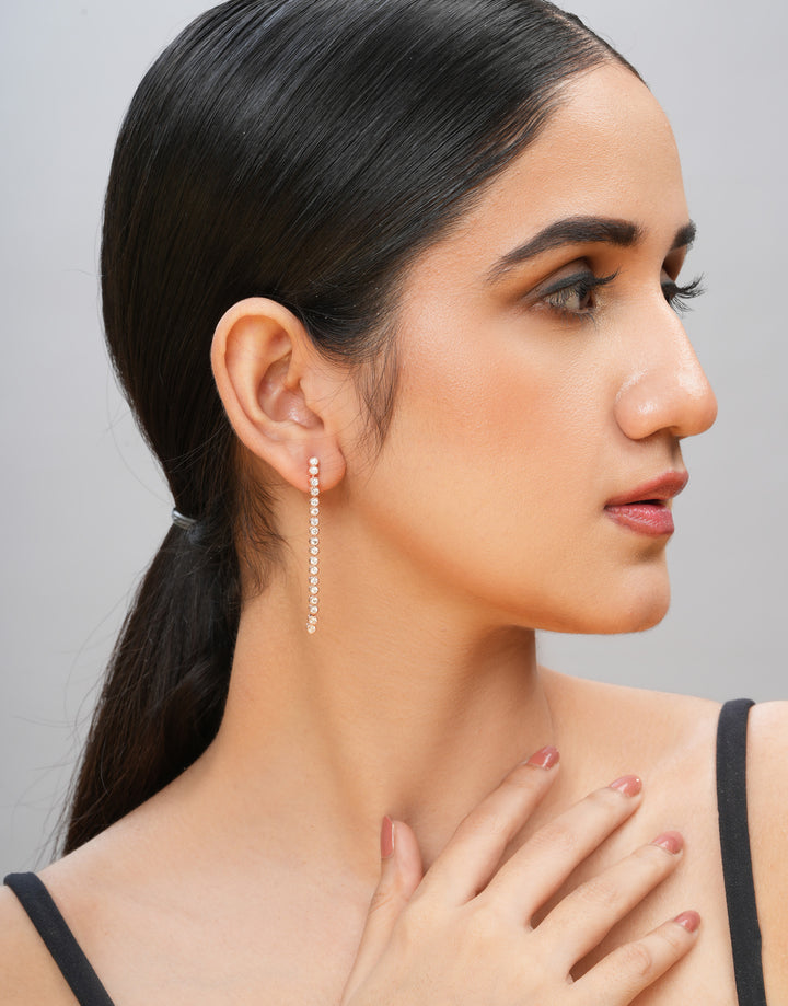 sleek rose gold cz sterling silver linear dangler earrings