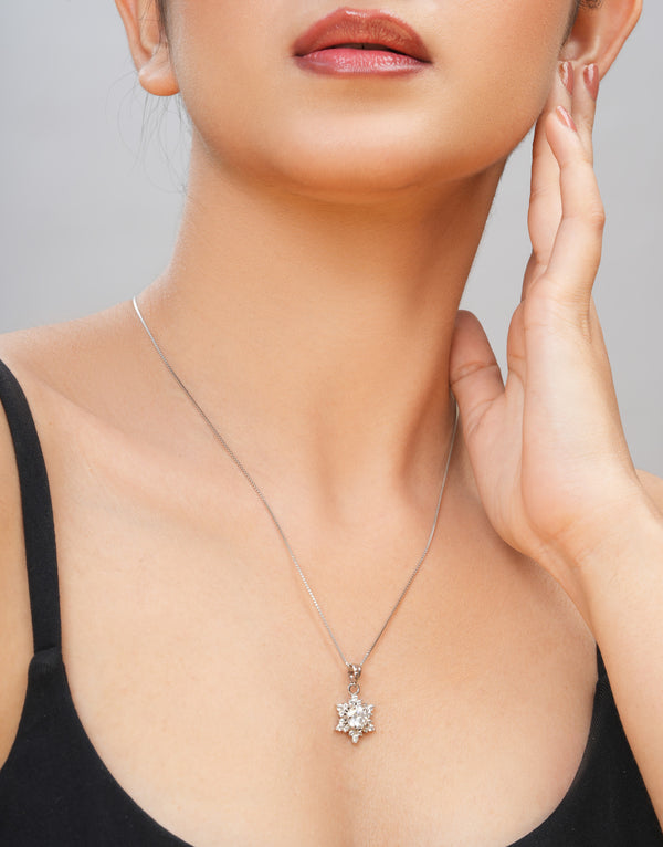 snowflake design sterling silver cz pendant charm