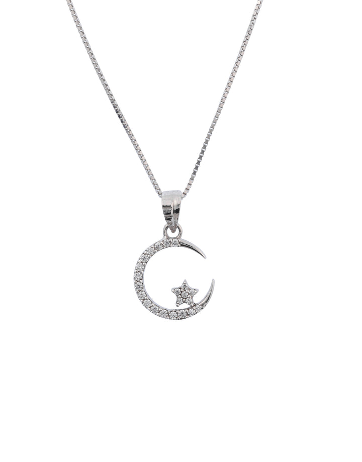 celestial crescent star sterling silver cz pendant charm