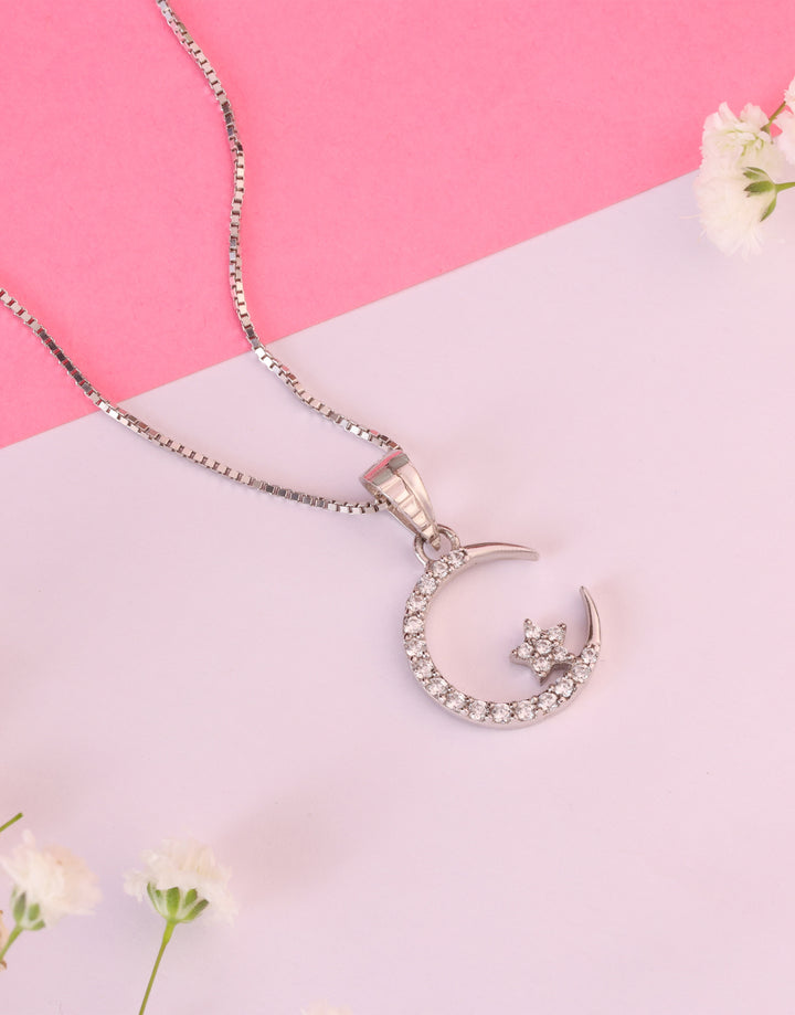 celestial crescent star sterling silver cz pendant charm