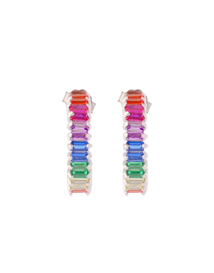 stylish multicolor stone studded sterling silver hoop earrings