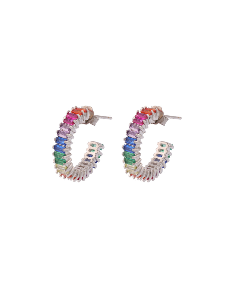 stylish multicolor stone studded sterling silver hoop earrings