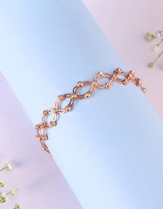 delicate adjustable rose gold bracelet with white stones