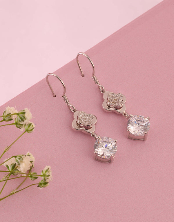 elegant silver drop earrings with sparkling white stones