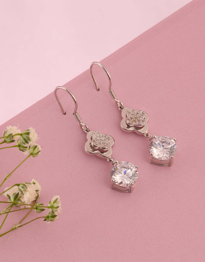 elegant silver drop earrings with sparkling white stones
