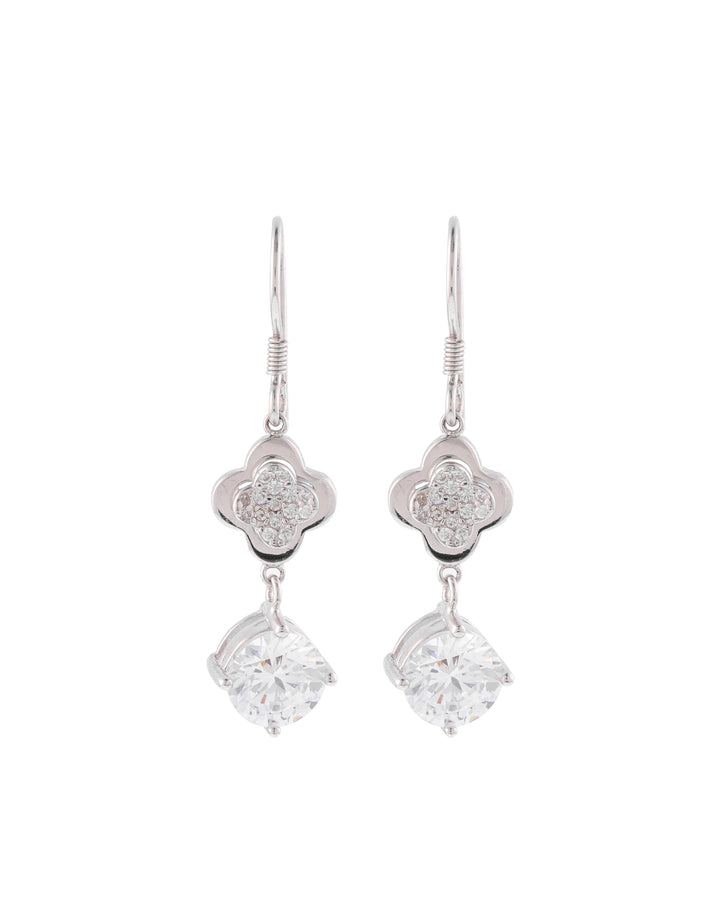 elegant silver drop earrings with sparkling white stones