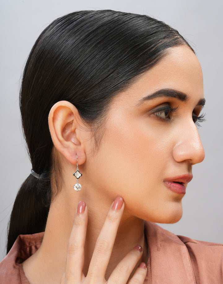 elegant silver drop earrings with sparkling white stones