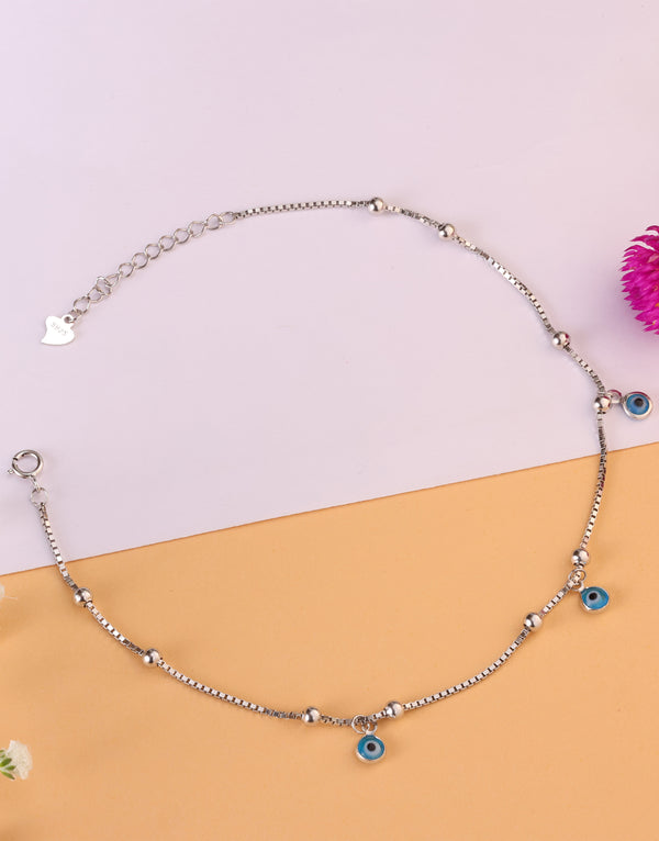 protective evil eye sterling silver anklet with charm