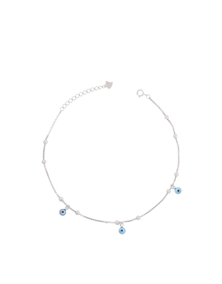 protective evil eye sterling silver anklet with charm