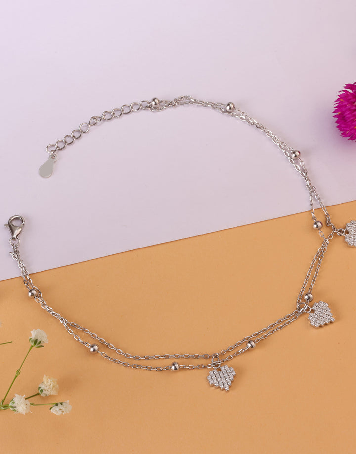 link chain sterling silver anklet with heart charms