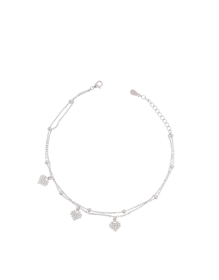 link chain sterling silver anklet with heart charms