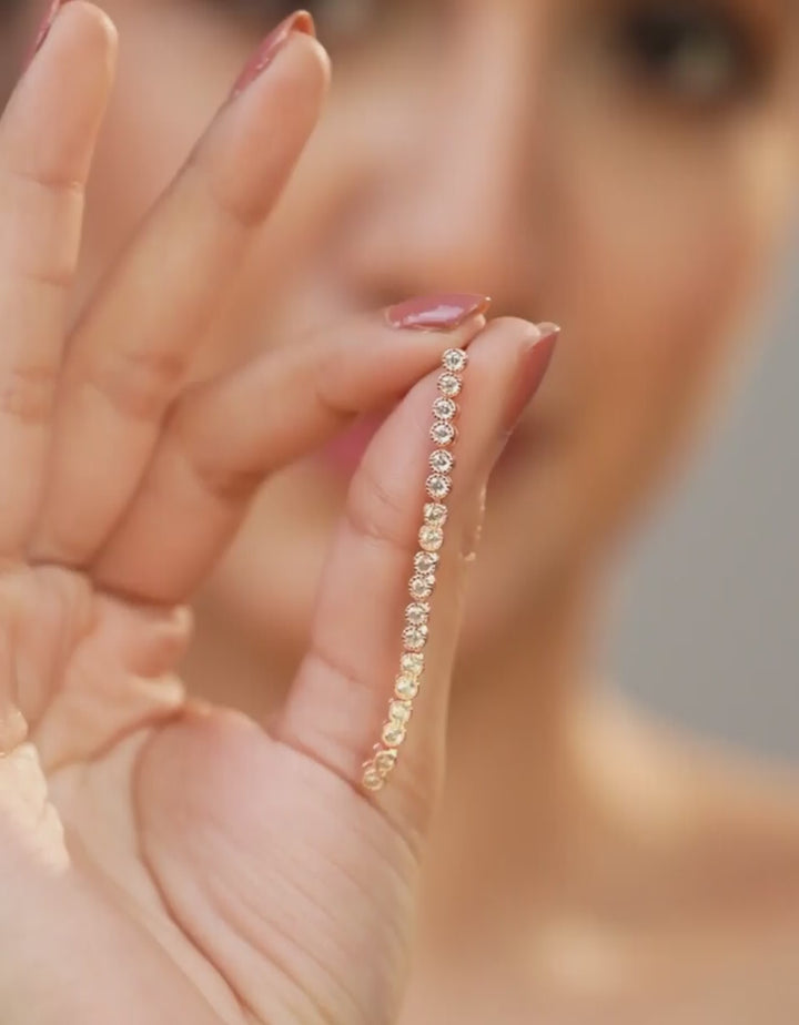 sleek rose gold cz sterling silver linear dangler earrings
