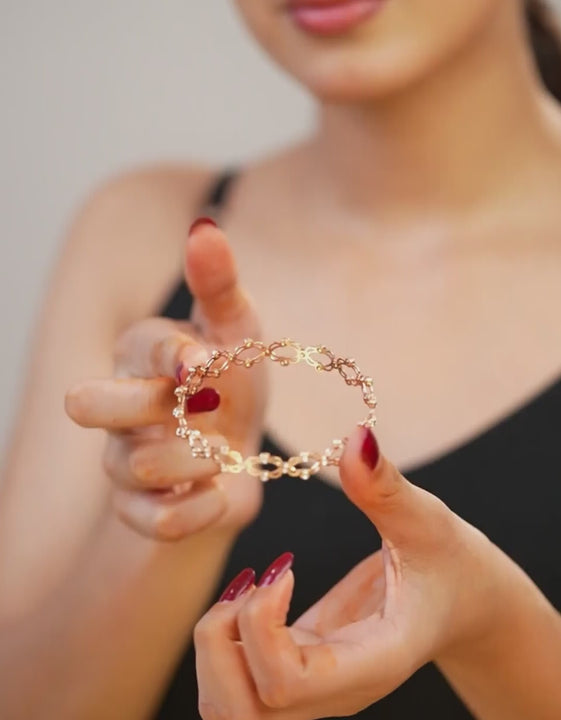 delicate adjustable rose gold bracelet with white stones