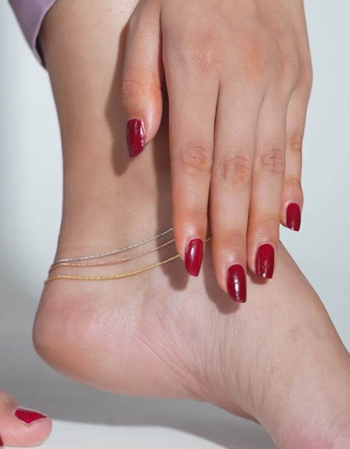 three-tone layered sterling silver anklet for women