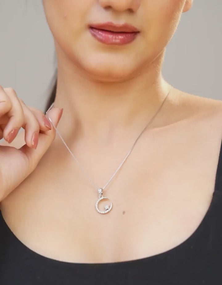 celestial crescent star sterling silver cz pendant charm