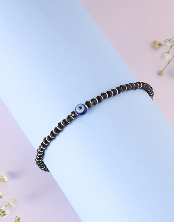 evil eye black beaded sterling silver bracelet for protection